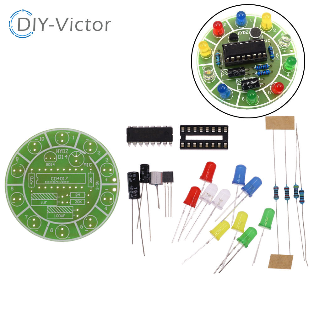 Diy Electronics Lab - カラフルな音声制御回転LEDライトキット、電子製造DIYキット、学生実験室用スペアパーツcd4017