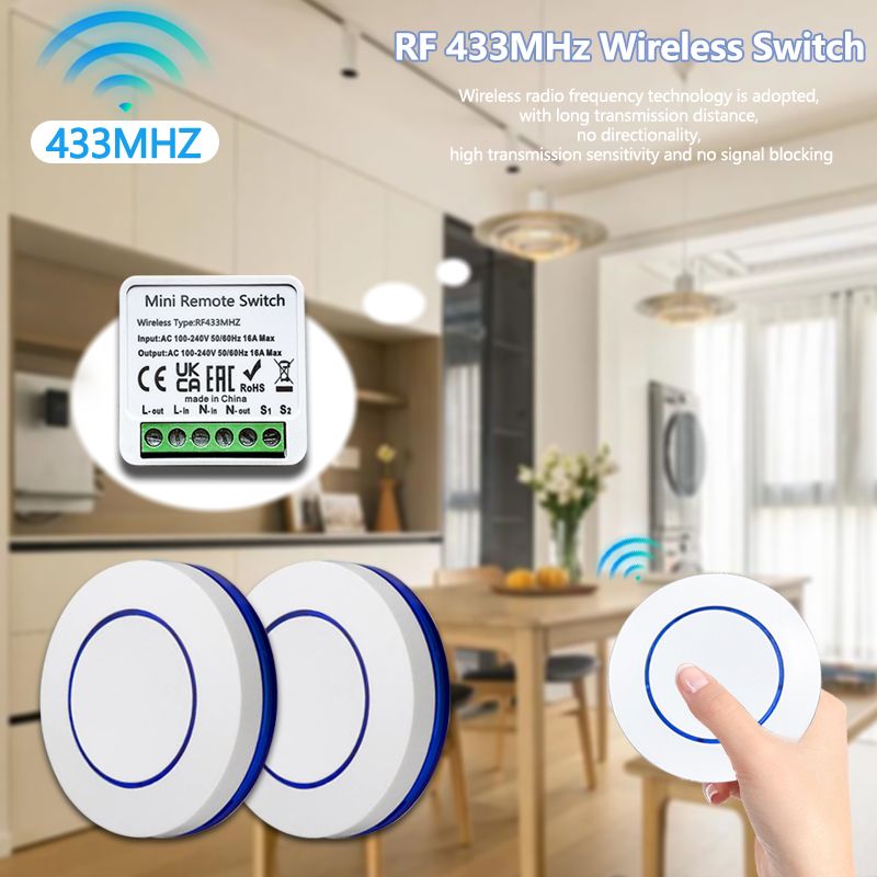 Diy Electronics Button - 433HMz ワイヤレスライトスイッチ 10A リレー受信機 RF ラウンドボタンリモート