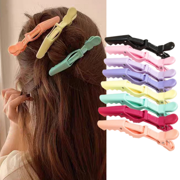 Crocodile Clip Set - 鮮やかなワニヘアクリップの6個セット、サロン用プロフェッショナル理髪グリップ、ワニヘアピン、理髪用品