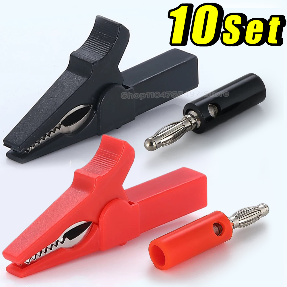 バナナプラグ付きワニ口クリップセット 溶接なし 完全絶縁安全 - Crocodile Clip Set のレビューと価格