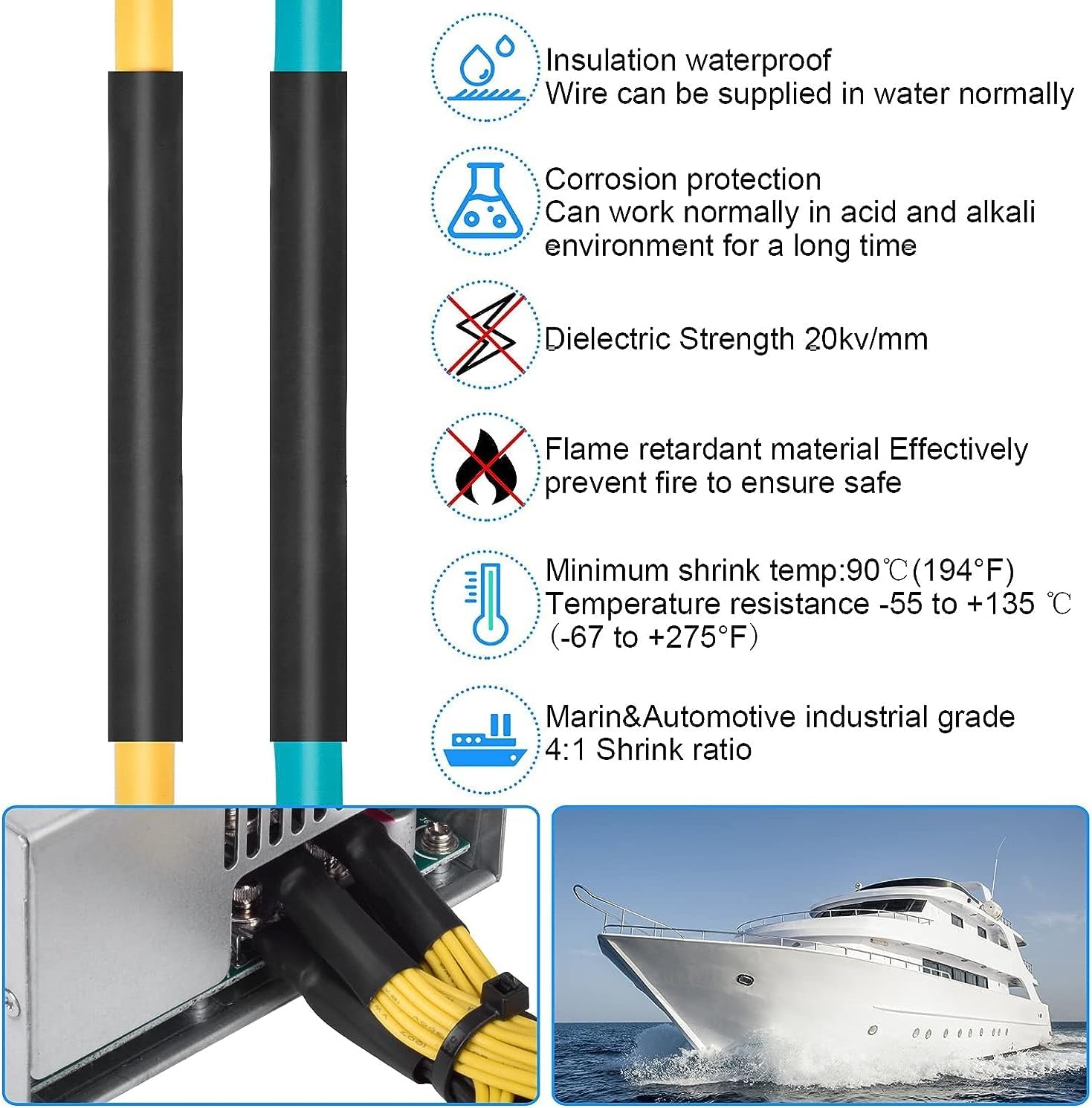2 メートルの熱収縮チューブ 4:1 デュアル壁粘着裏地マリ - Heat Shrink Tubing のレビューと価格
