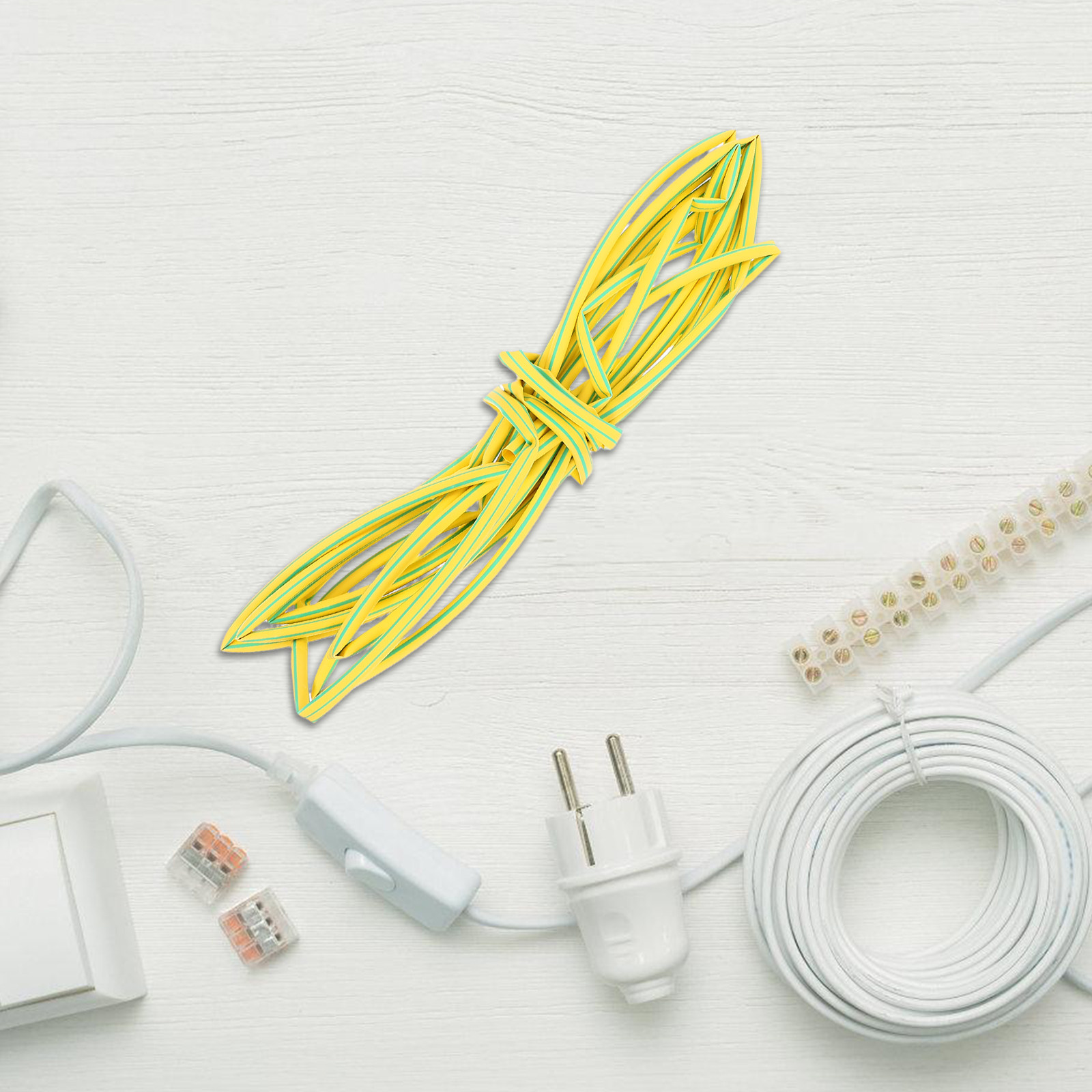 電気配線用の黄緑色の熱収縮チューブ。難燃性で、ケーブルの保護 - Heat Shrink Tubing のレビューと価格