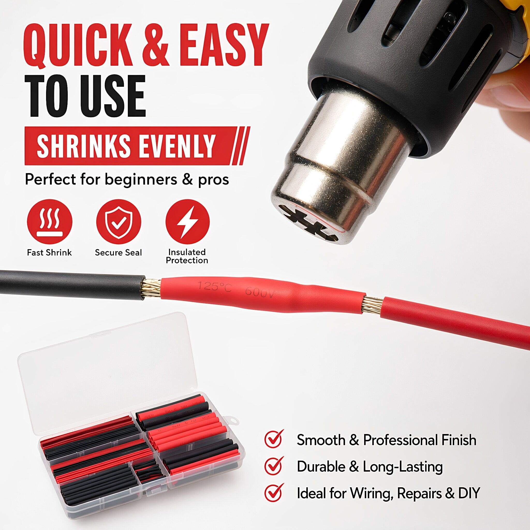 300個入り 熱収縮チューブ 黒赤 ポリオレフィン シュリン - Heat Shrink Tubing のレビューと価格