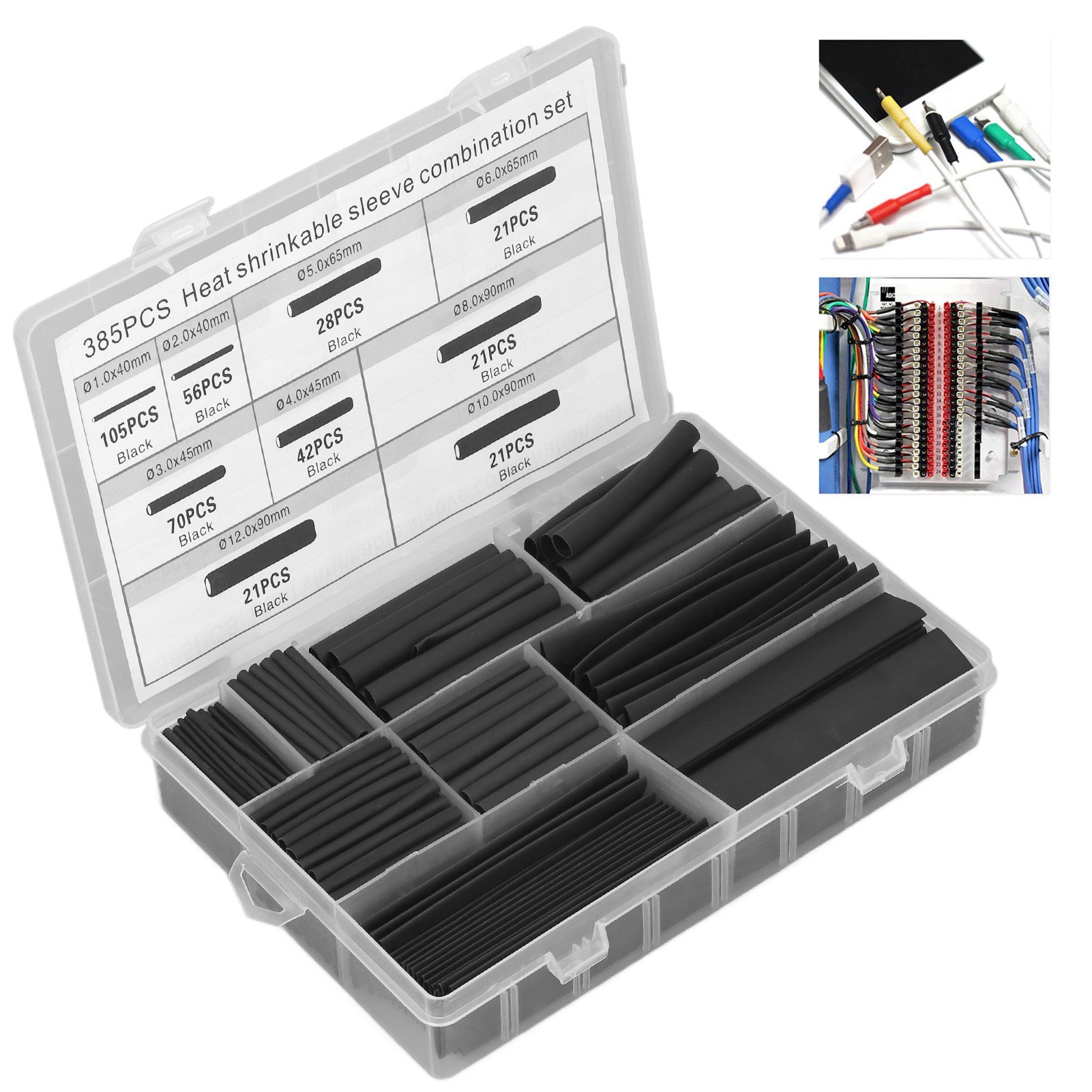 385個入り熱収縮チューブキット 電気絶縁 難燃性 ケーブル - Heat Shrink Tubing のレビューと価格